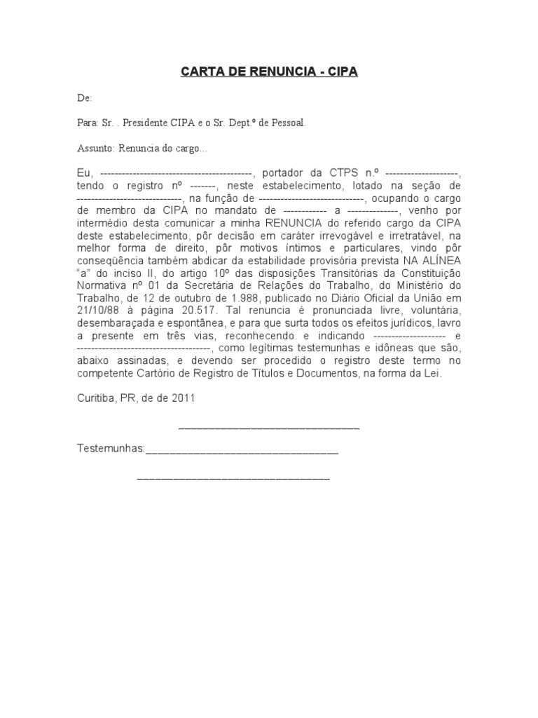 Carta De Renuncia Cipa