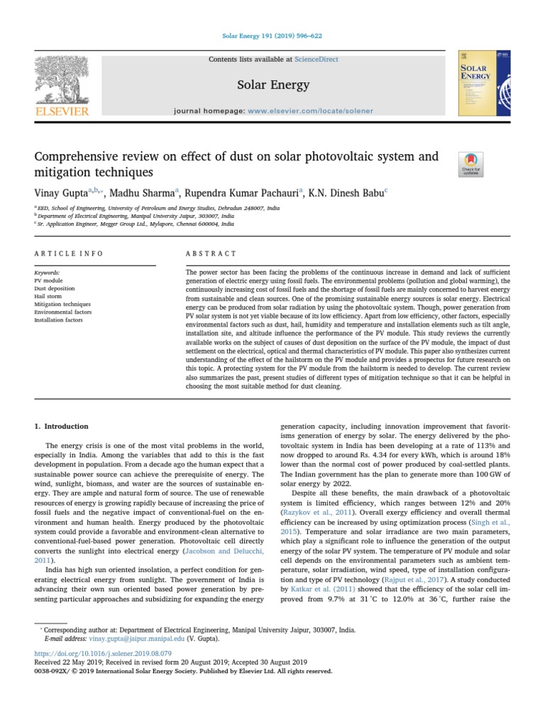 Comprehensive Review On Effect of Dust On Solar Photovoltaic System and ...