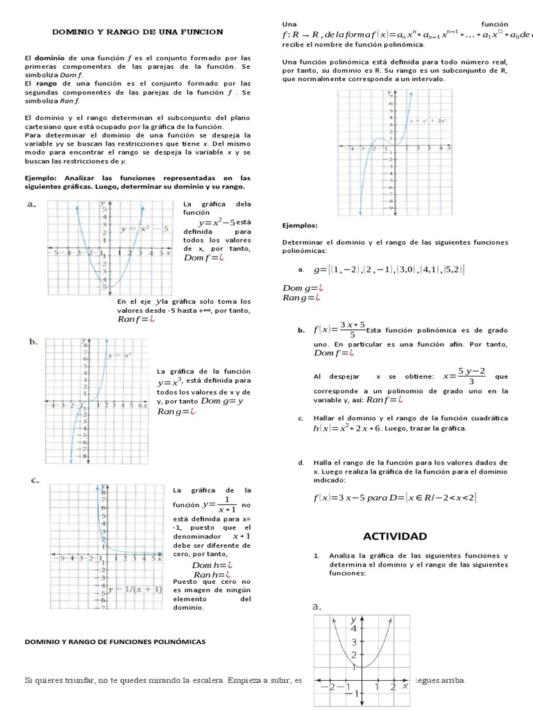 Dominio y Rango de Funciones | PDF | Función (Matemáticas) | Ecuaciones