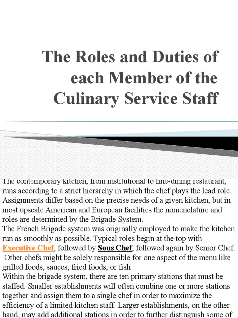 Roles of Culinary Kitchen Chefs | PDF | Chef | Roasting