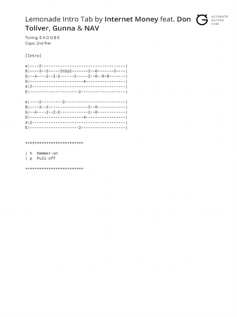 Lemonade Intro Tab PDF
