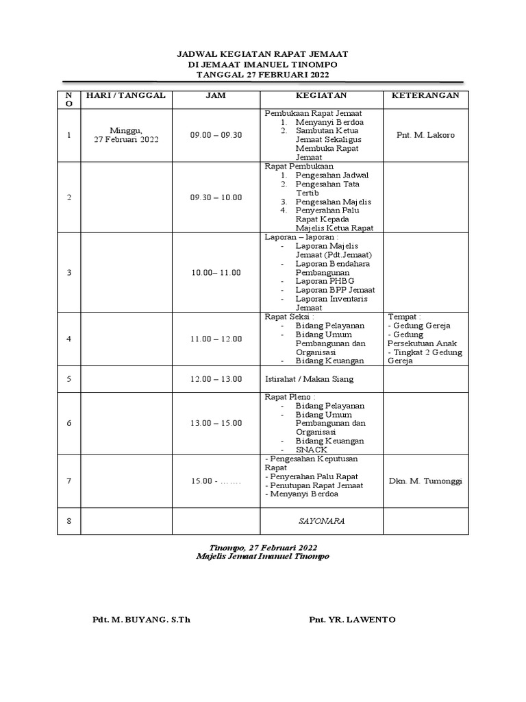 Jadwal Kegiatan Rapat Pdf