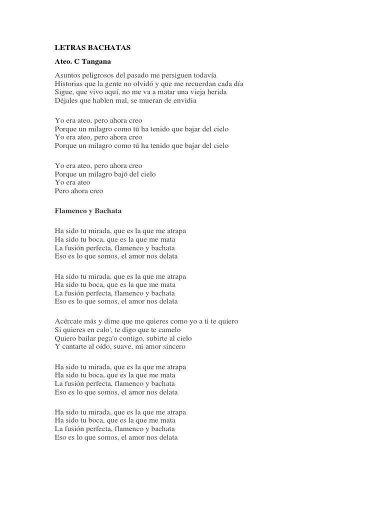 Fusión Flamenco y Bachata: Letras Románticas | PDF