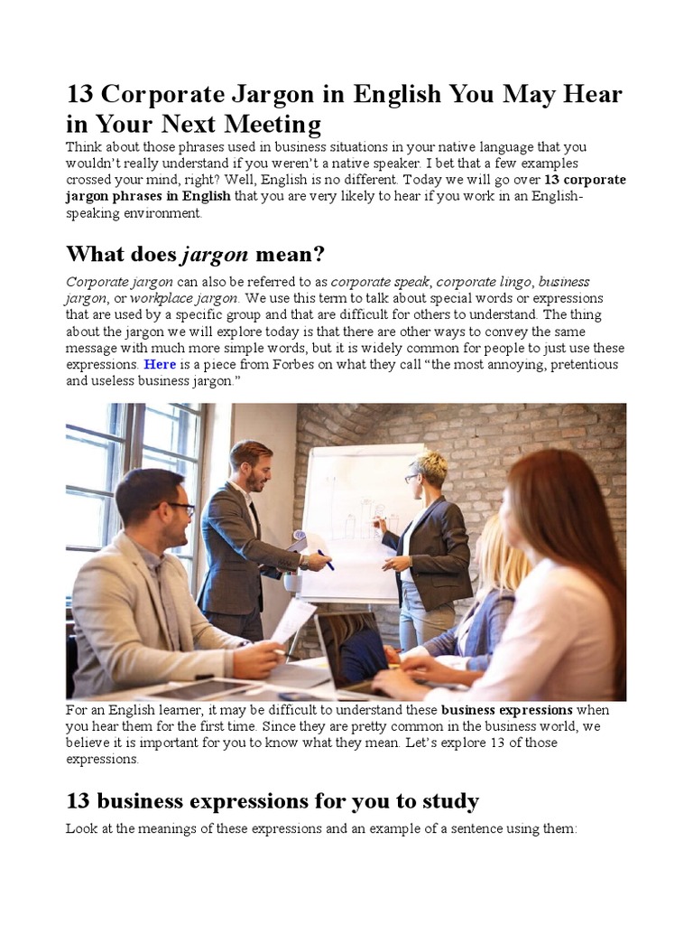 13 Corporate Jargon in English PDF English Language Jargon