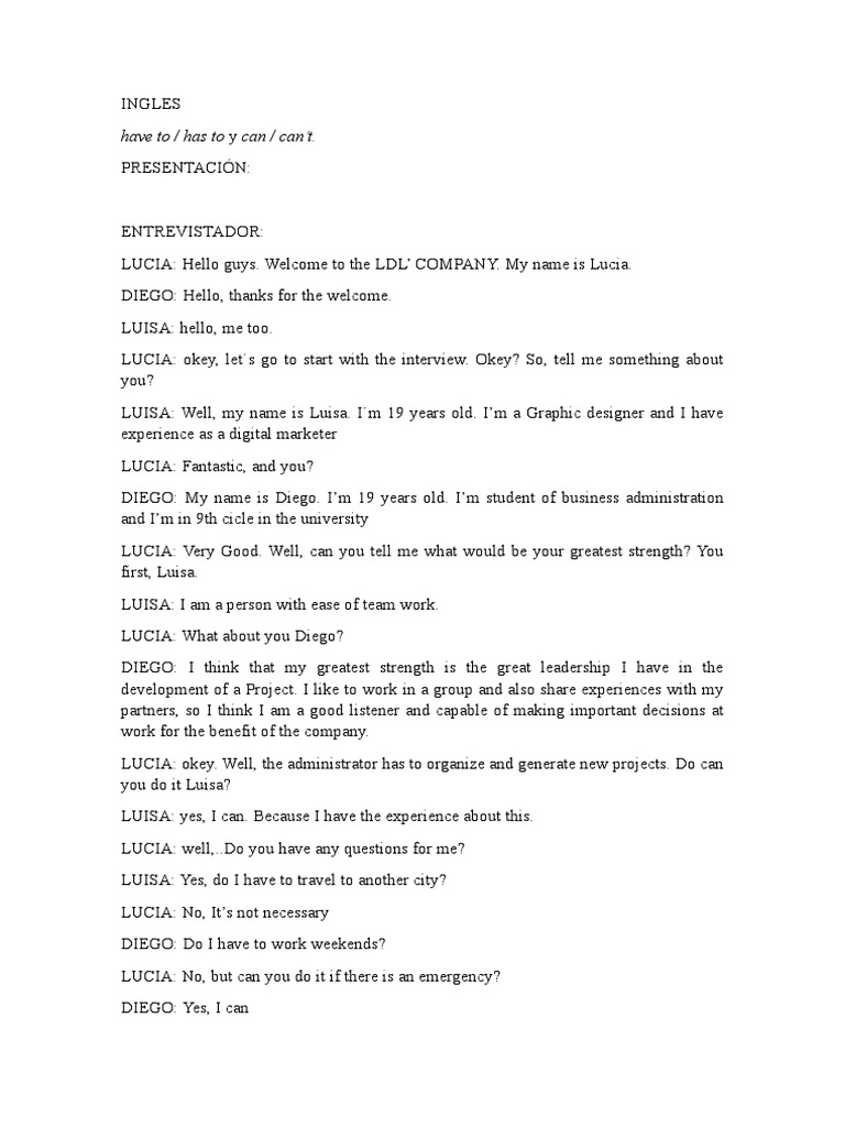 Job Interview Dialogue: Skills & Questions | PDF