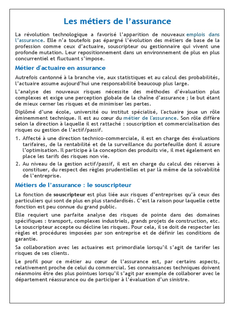 Évolution des métiers de l'assurance | PDF | Assurance | Risque