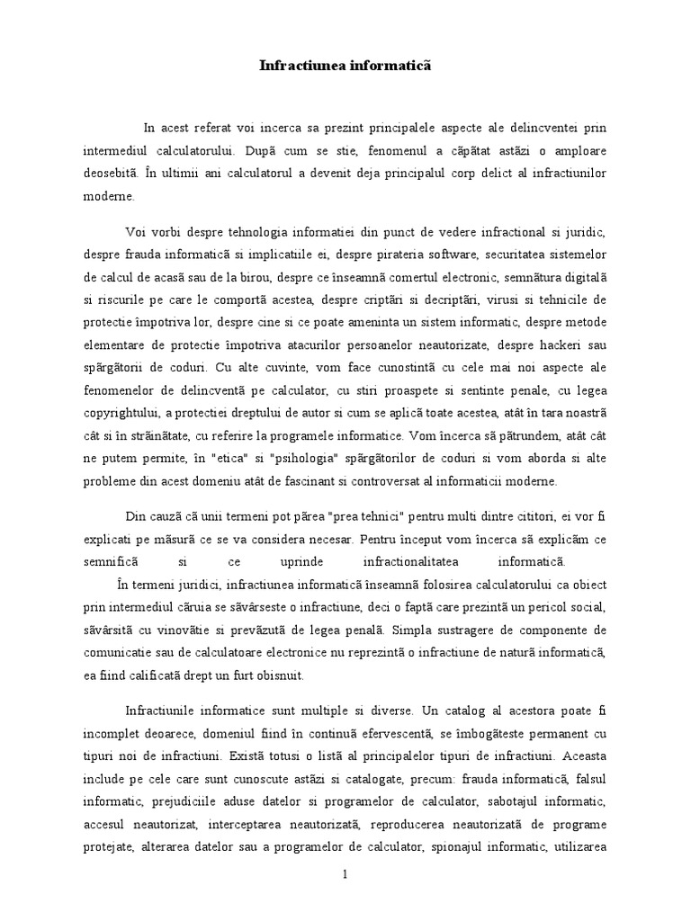 Aspecte Ale Infractionalitatii Informatice | PDF