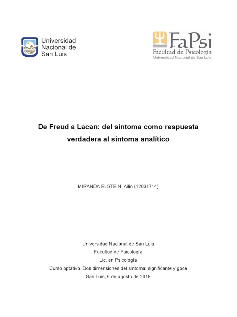 Síntoma en Psicoanálisis: Freud y Lacan | PDF | Jacques Lacan ...