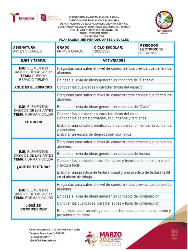 Planeación Artes Visuales Secundaria | PDF | Color | Educación Secundaria