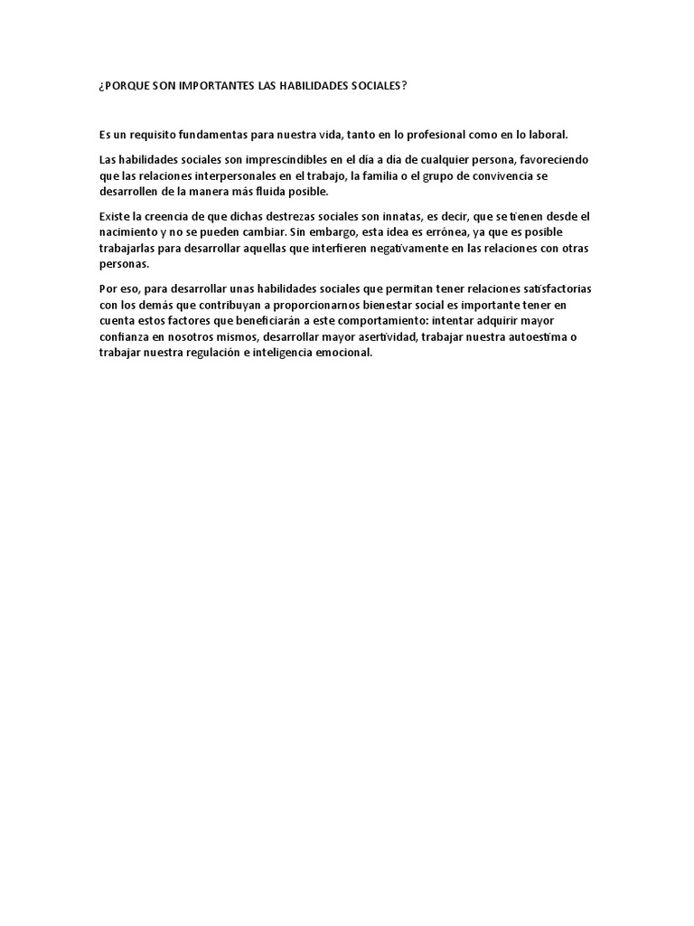 Porque Son Importantes Las Habilidades Sociales Pdf