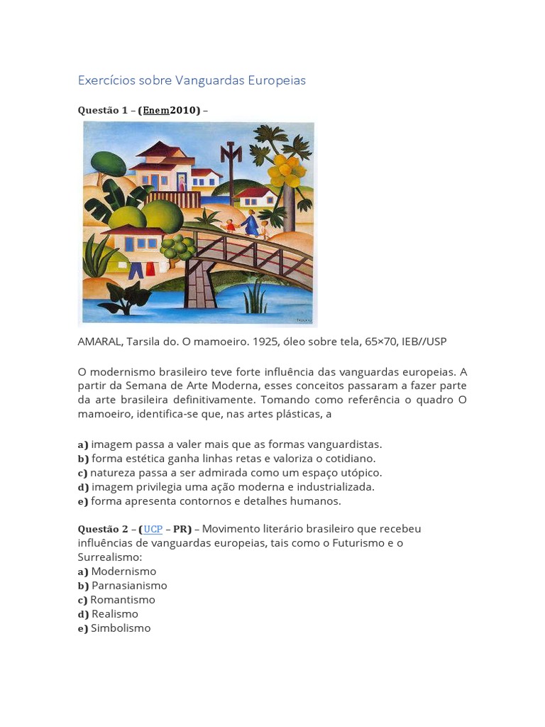 Exercícios Sobre Vanguardas Europeias | PDF | Modernismo | Pablo Picasso