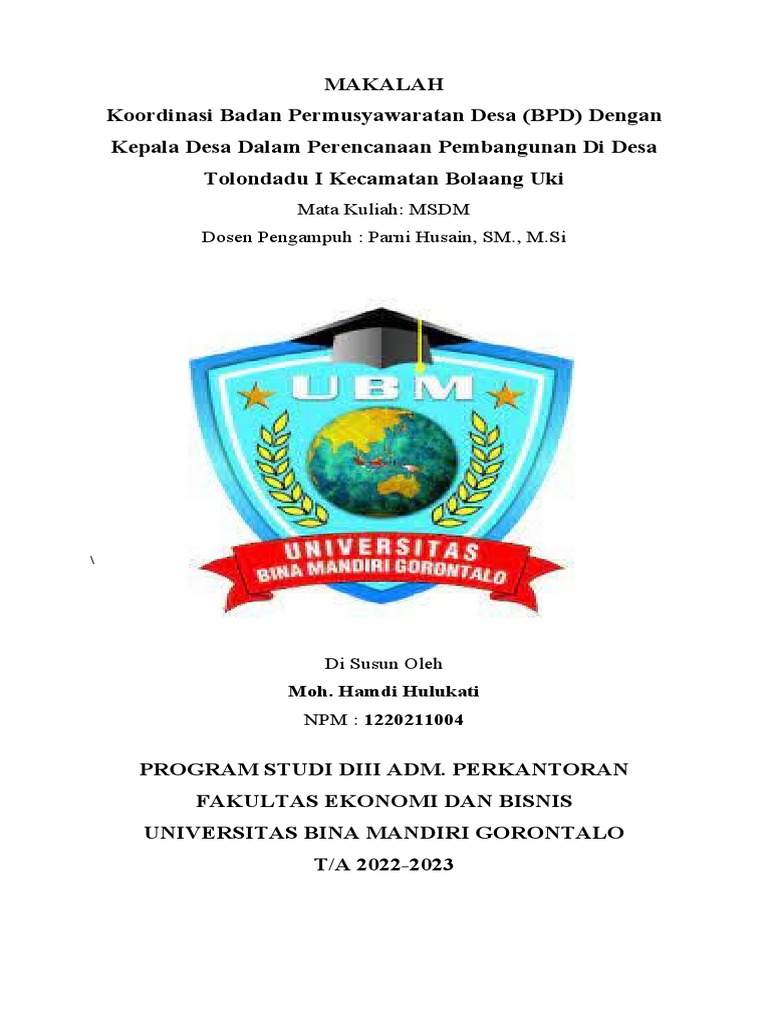 MAKALAH Koordinasi Badan Permusyawaratan Desa (BPD) Dengan Kepala Desa