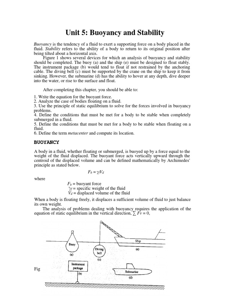 Buoyancy and Stability in Fluid Mechanics | PDF | Buoyancy | Classical ...