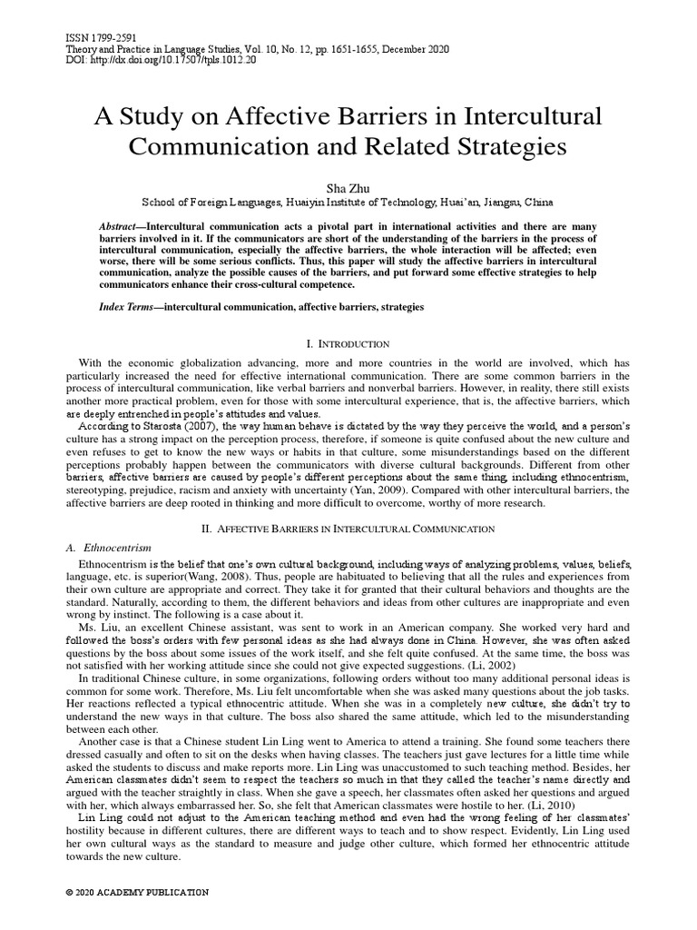 A Study On Affective Barriers in Intercultural Communication and ...