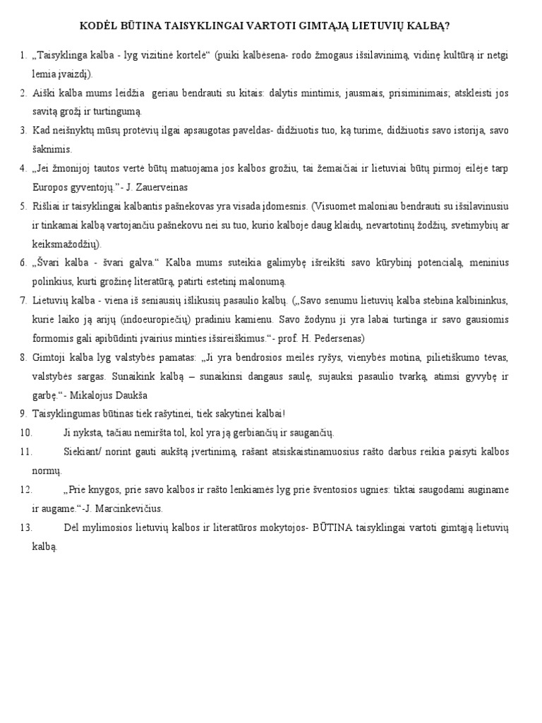 KODeL BuTINA TAISYKLINGAI VARTOTI GIMTaJA LIETUVIu KALBa | PDF