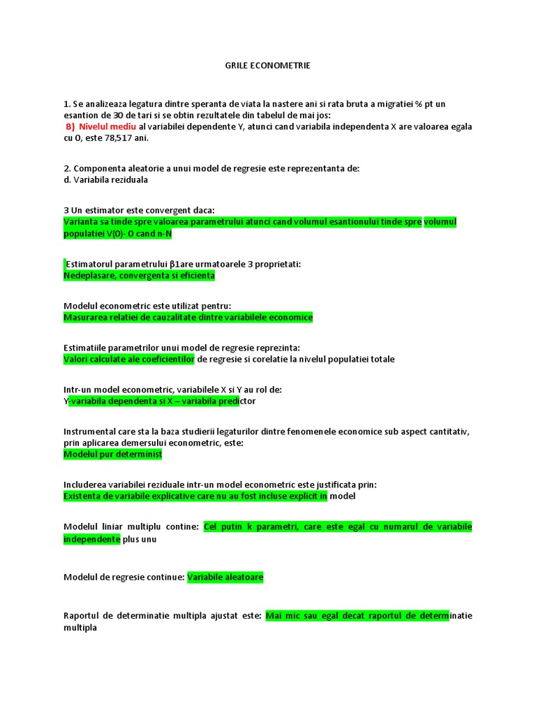 Grile Econometrie | PDF