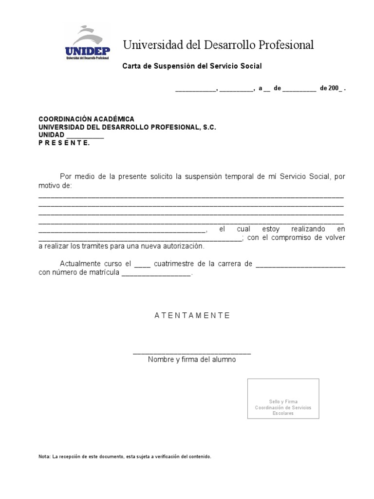 Carta de Suspension Temporal PDF