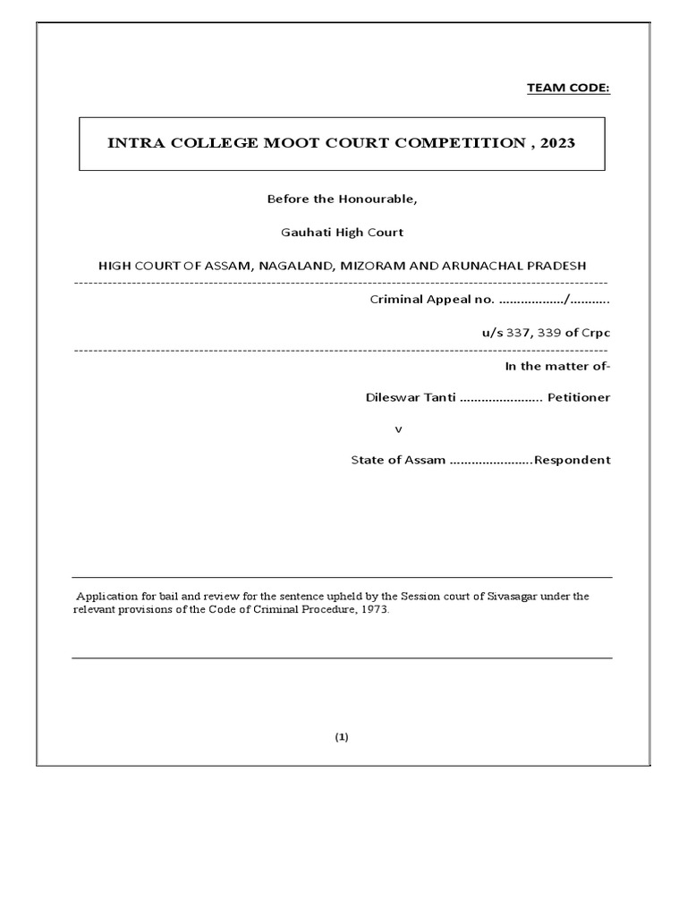 Assam Moot Court Bail Application 2023 | PDF | Crimes | Crime & Violence