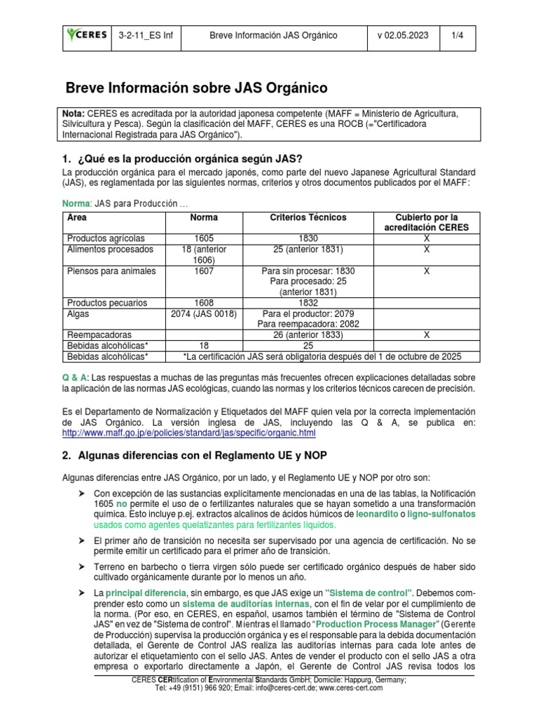 Breve Información Sobre JAS Orgánico | PDF