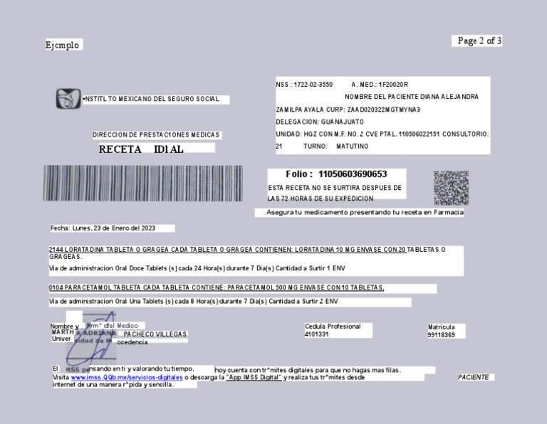 Receta IMSS: Surtido y CVE PTAL | PDF