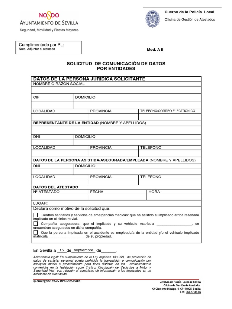 Plantilla Solicitud Datos Por Accidente Mod A2 | PDF | Policía | Justicia