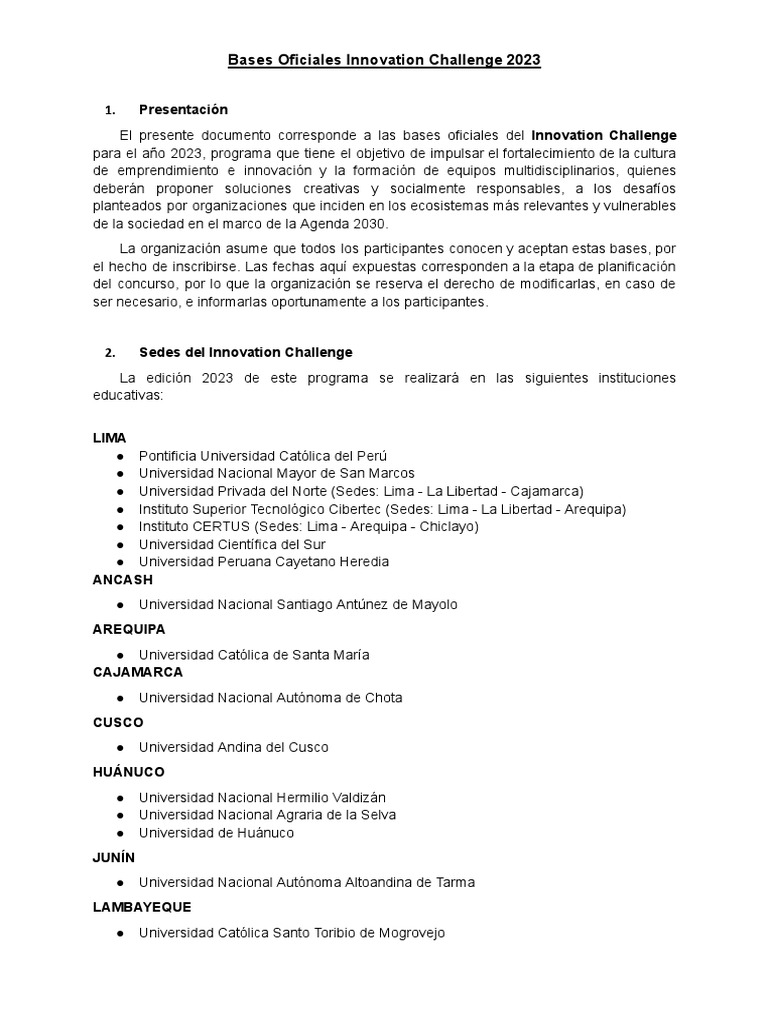 Bases del Innovation Challenge 2023 | PDF | Universidad | Lima