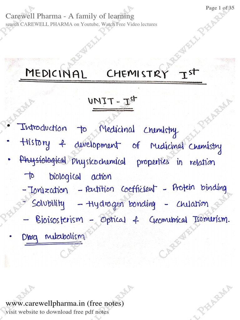 Medicinal Chemistry Overview - Carewell | PDF | Chemistry | Applied And ...