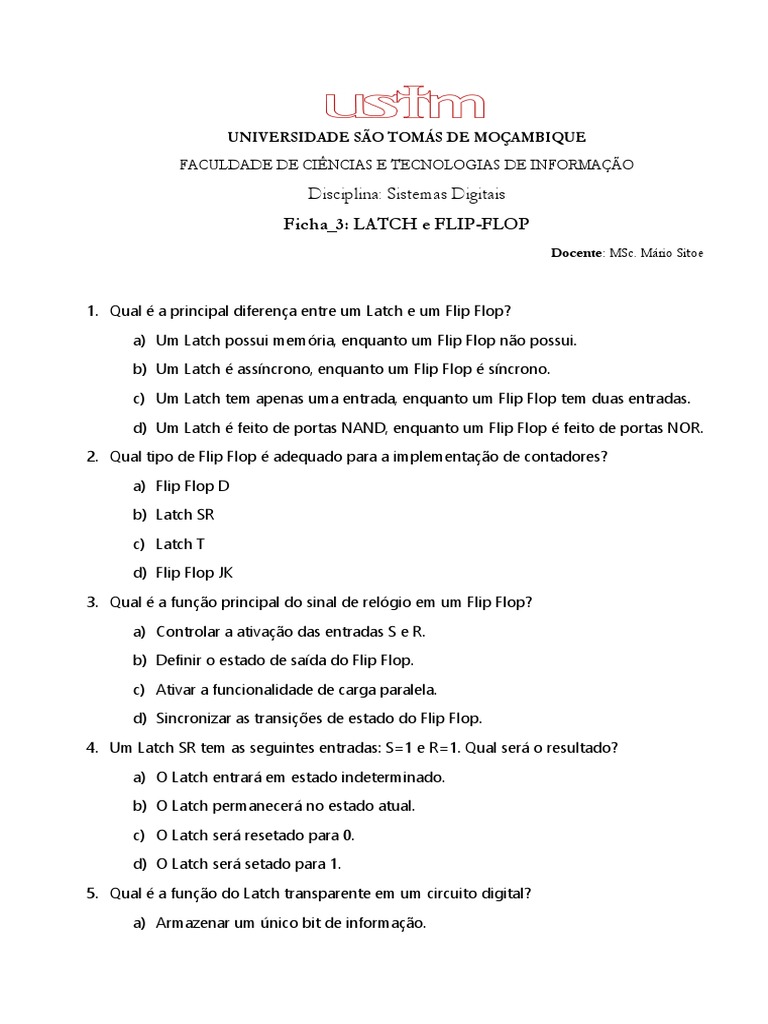 FIcha 3 Latch e FlipFlop PDF