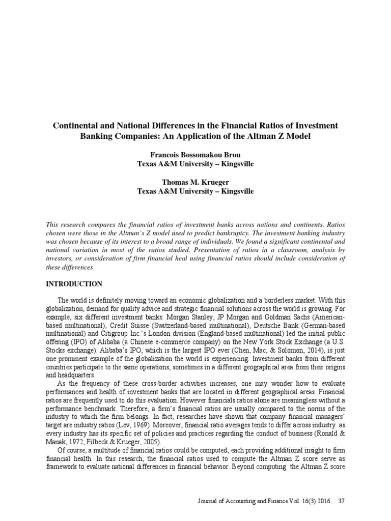 4 Continental and National Differences in The Financial Ratios of