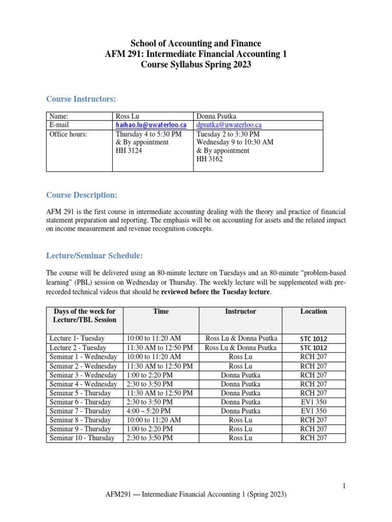 AFM 291 Intermediate Accounting Syllabus | PDF | Final Examination ...