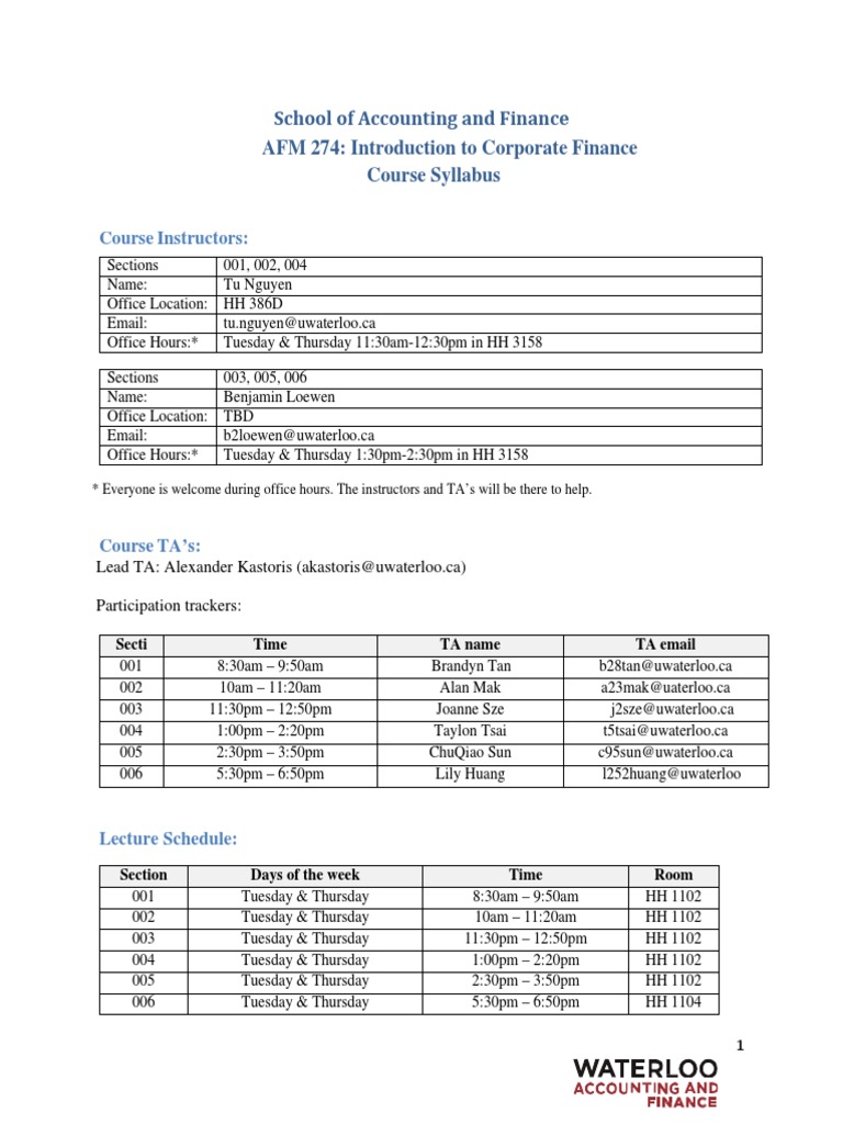 AFM 274 Course Syllabus Overview | PDF
