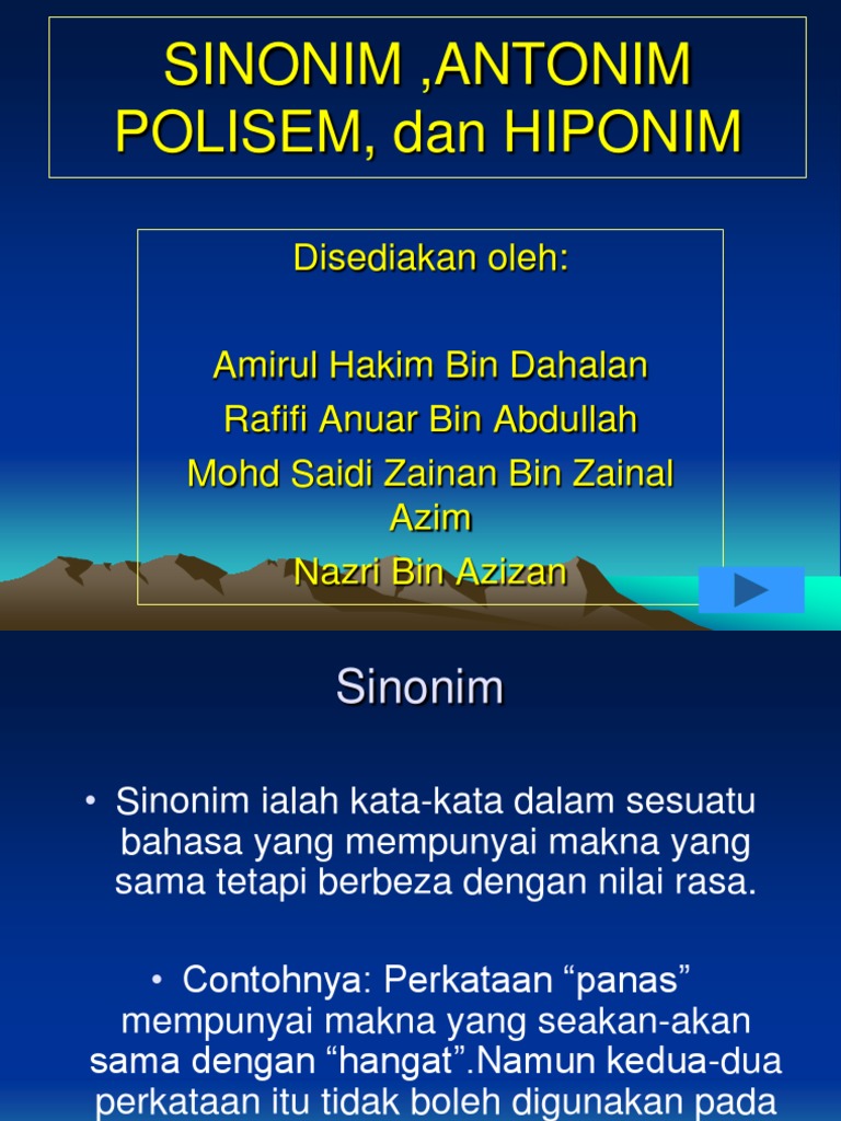 Sinonim Antonim Dan Polisem