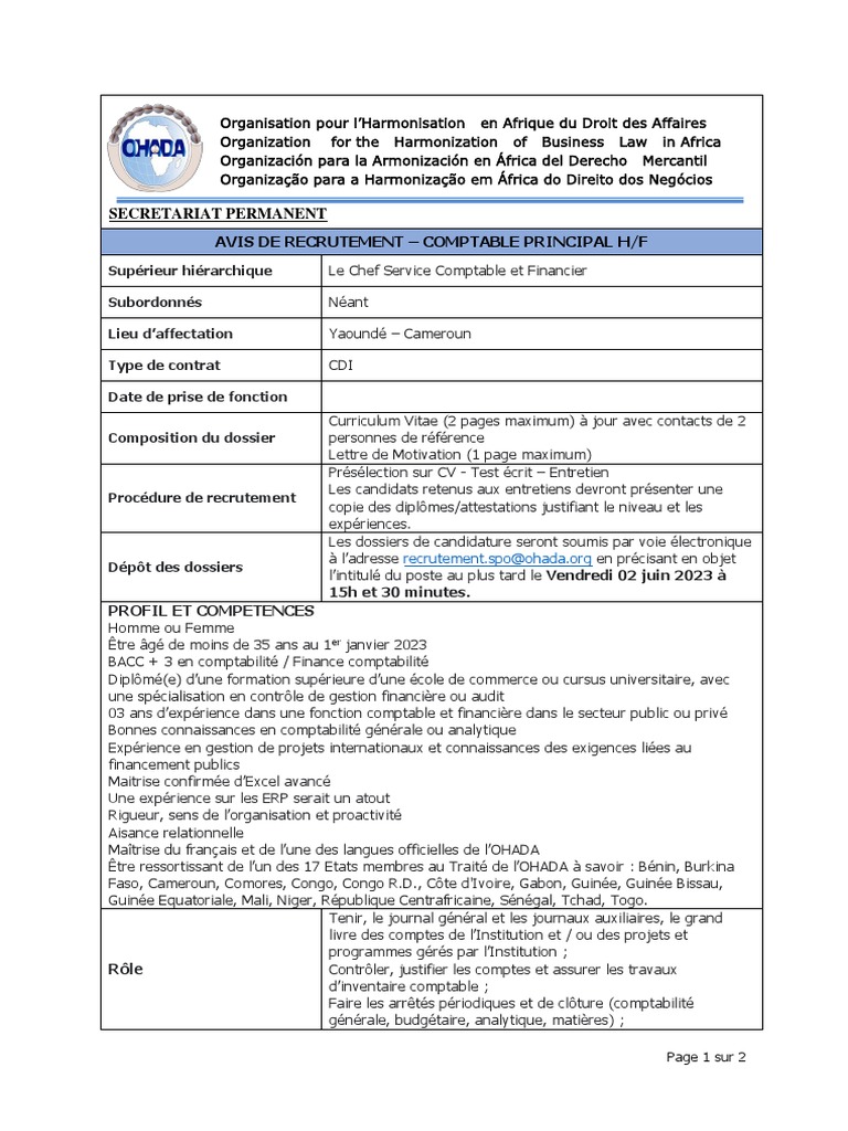 Fiche de Poste Complete Assistant Comptable Spo | PDF | Comptabilité ...