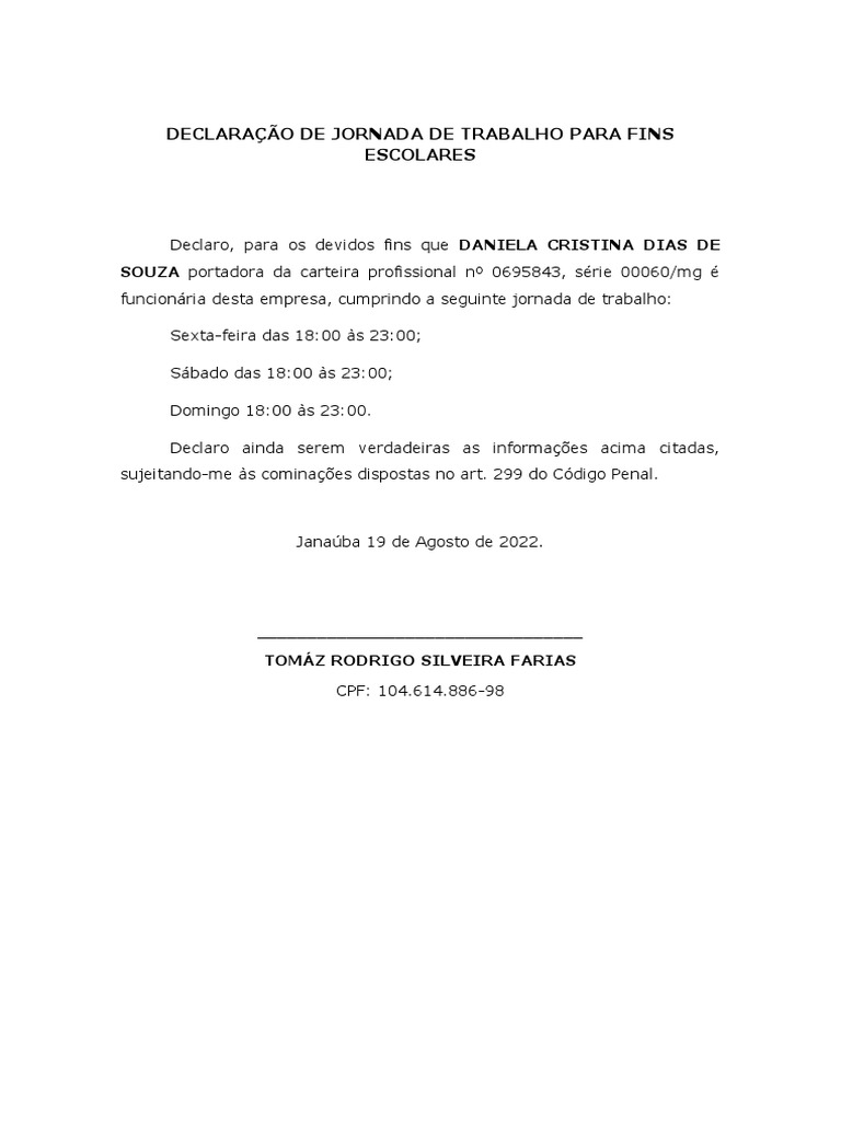 Declaração de Trabalho para Escola | PDF | Direito