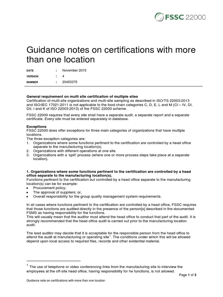Guidance Notes On Certification With More Than One Location Multi Site ...