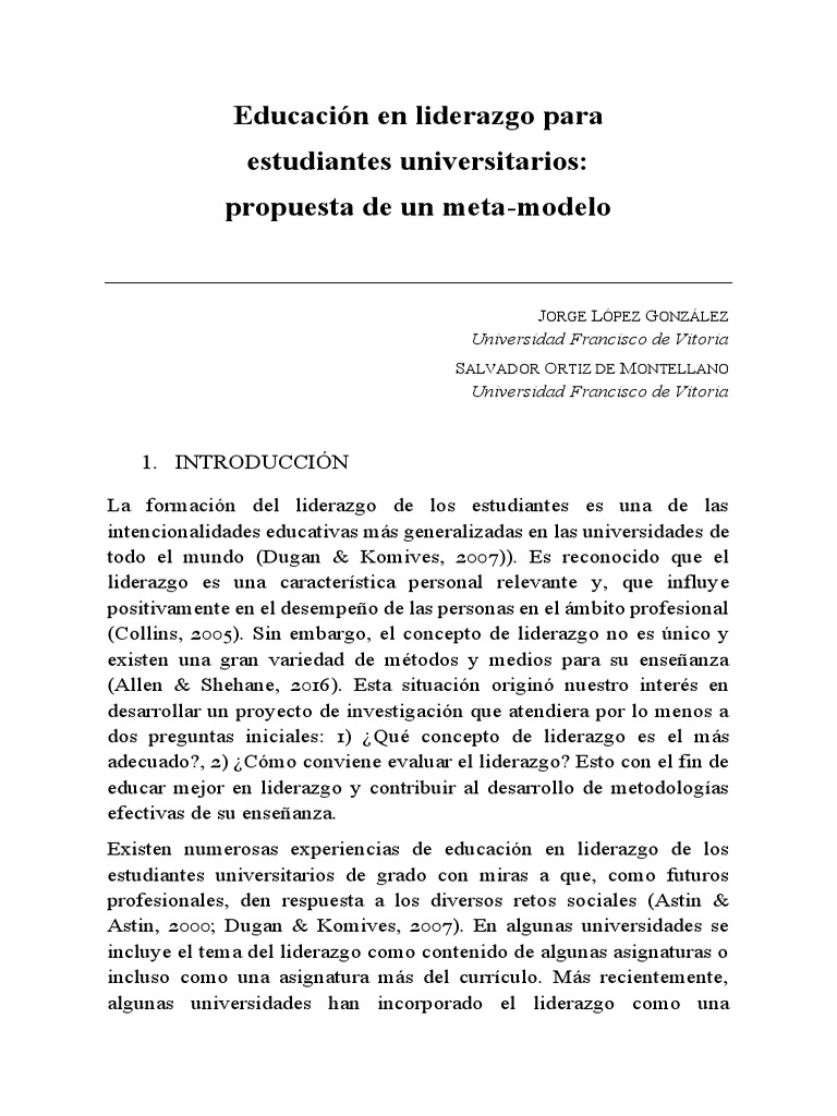 Educacion En Liderazgo Para Estudiantes Universitarios Publicada Pdf