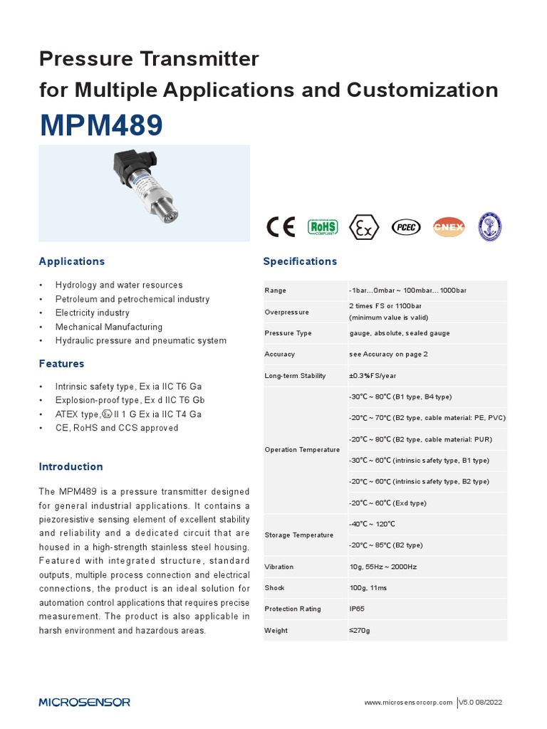 MPM489 Pressure Transmitter PDF