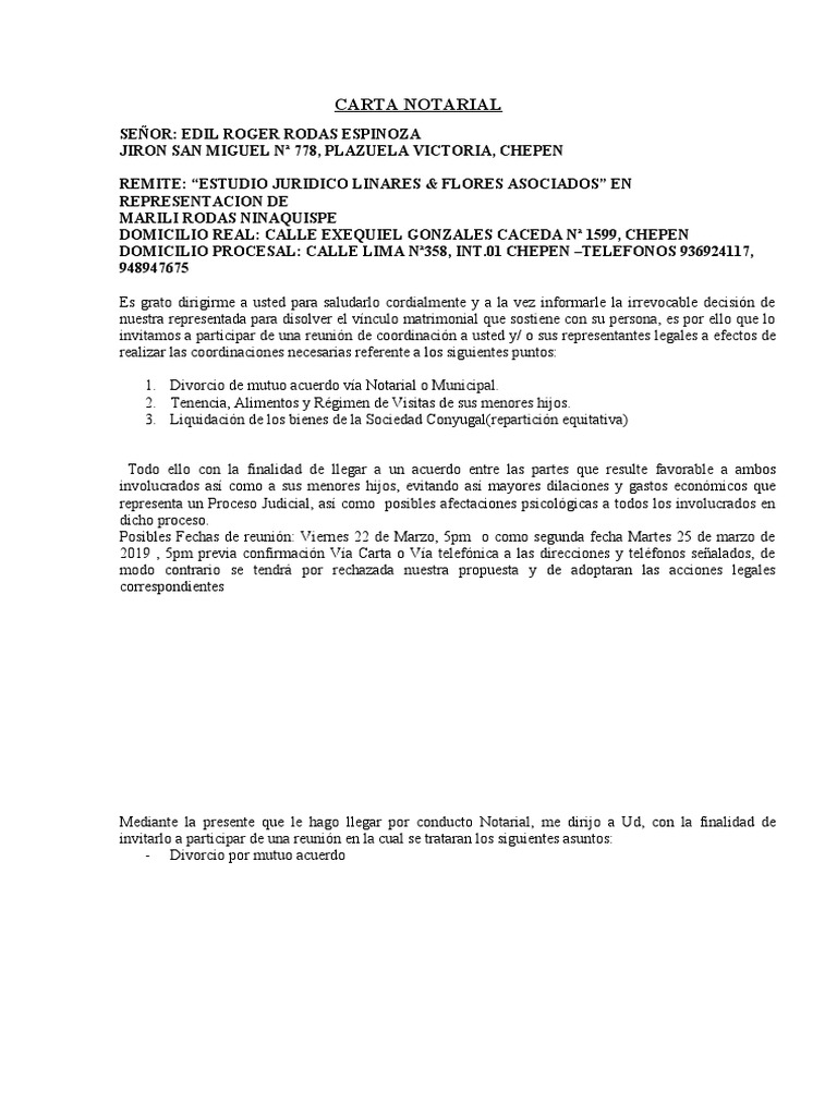 Carta Notarial Divorcio | PDF