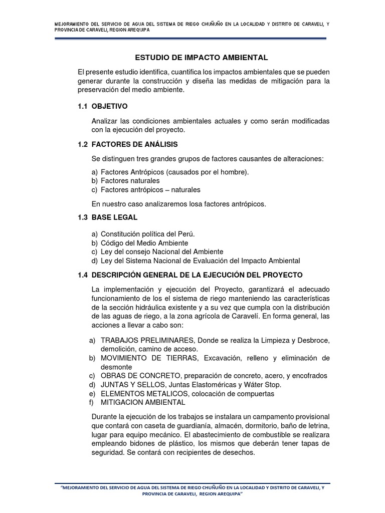 1.0 Estudio de Impacto Ambiental | PDF | Entorno natural | Riego
