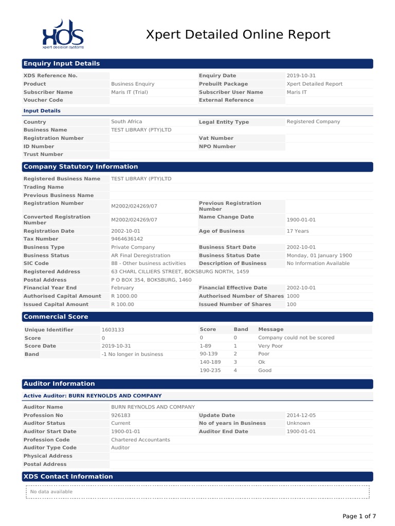 Sample Business Credit Report South Africa | PDF | Deed | Bonds (Finance)