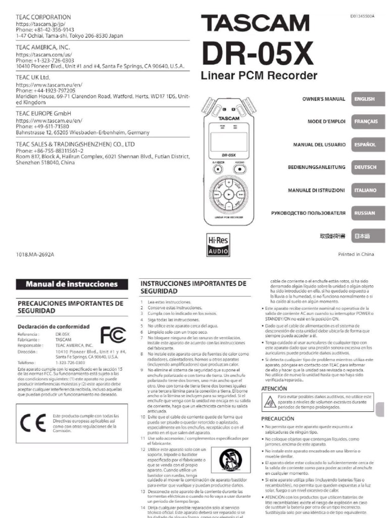 Manual TASCAM DR05X PDF