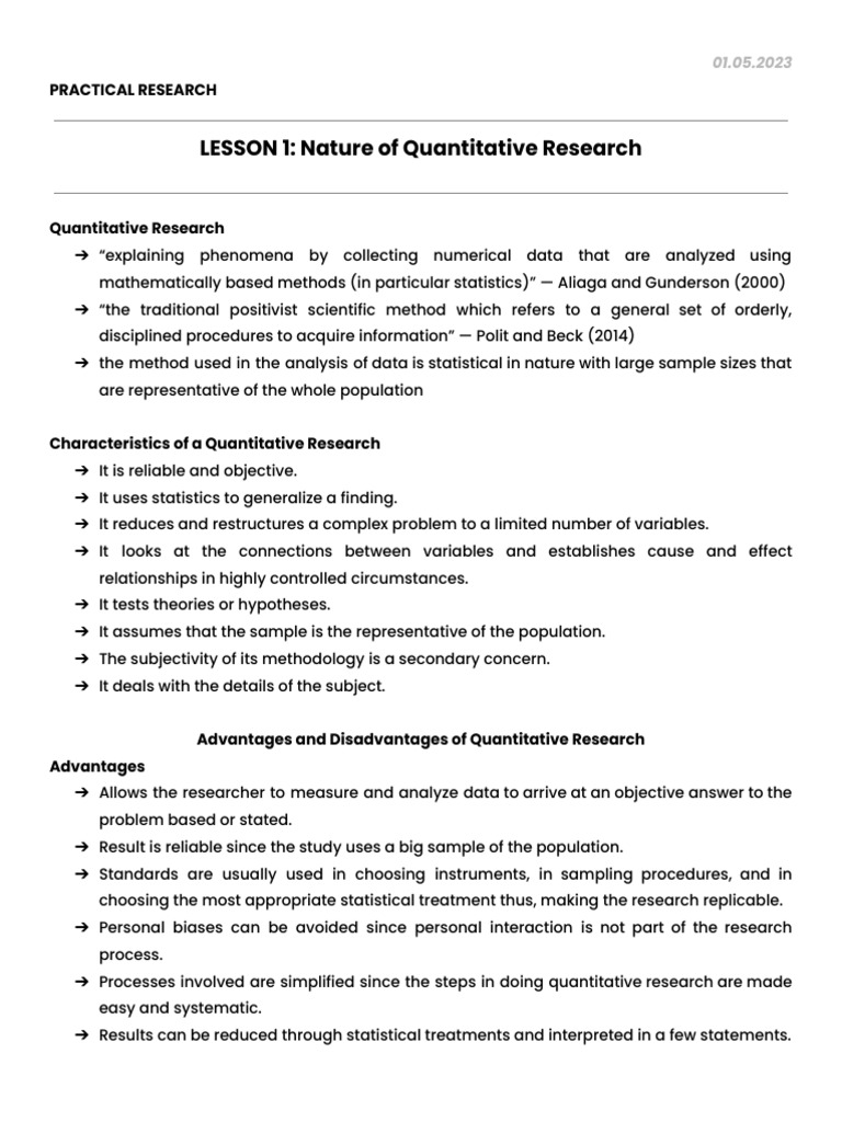Nature of Quantitative Research PDF Statistics Methodology