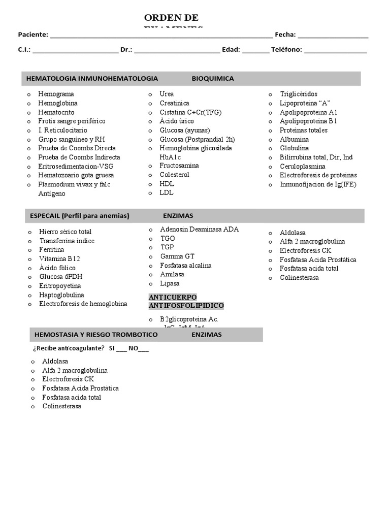 Orden de Examenes | PDF | Sangre | Biotecnología