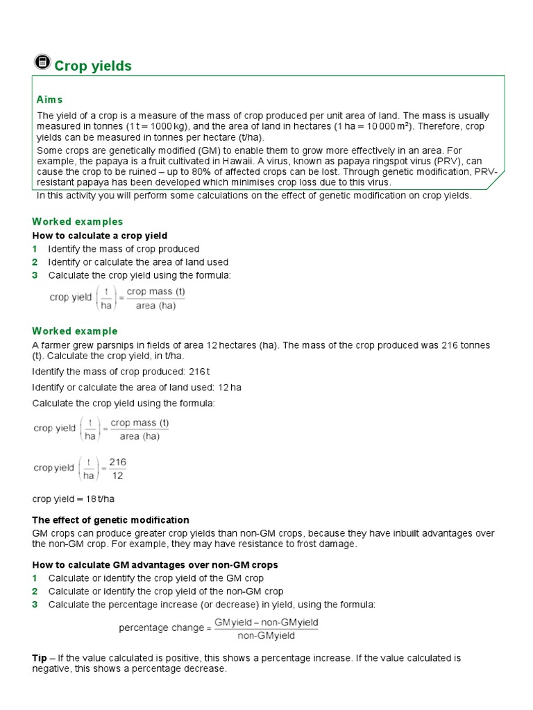 Crop Yield Calculation and GM Impact | PDF | Genetically Modified Crops ...