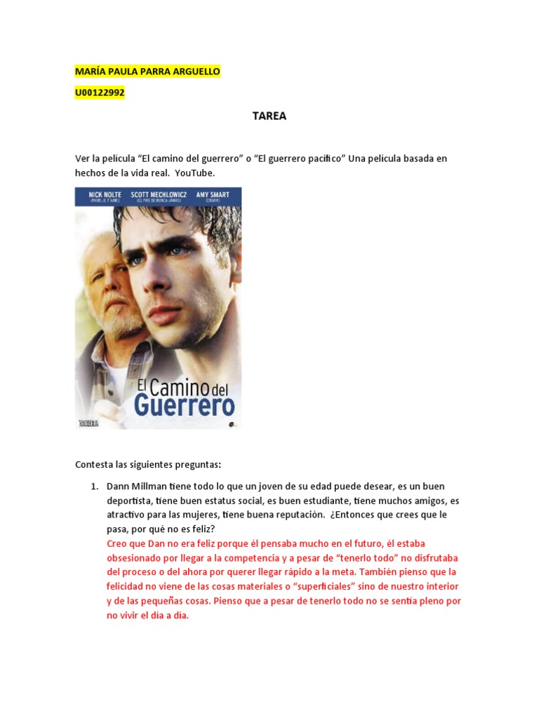 TAREA Pelicula El Camino Del Guerrero | PDF