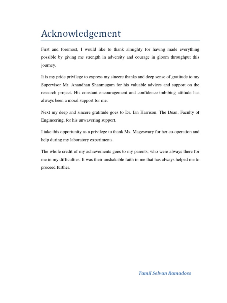 Acknowledgements for Research Project | PDF
