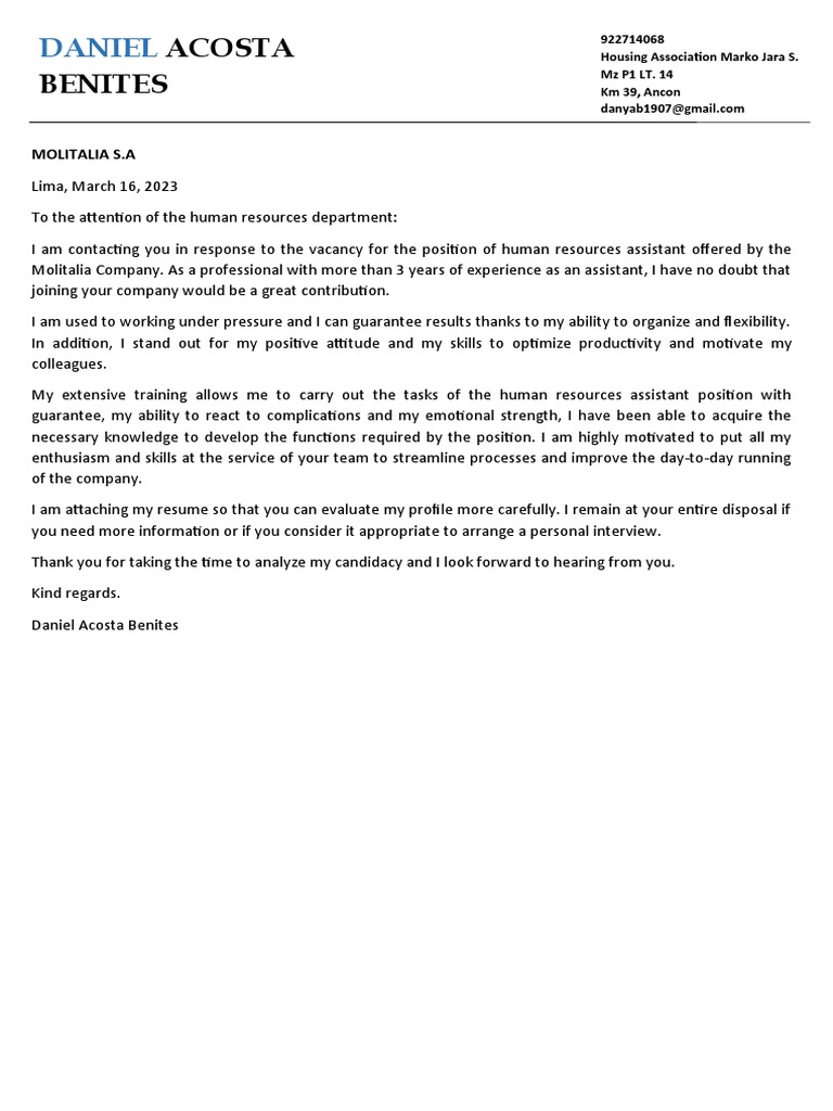 Carta de presentación en ingles PDF