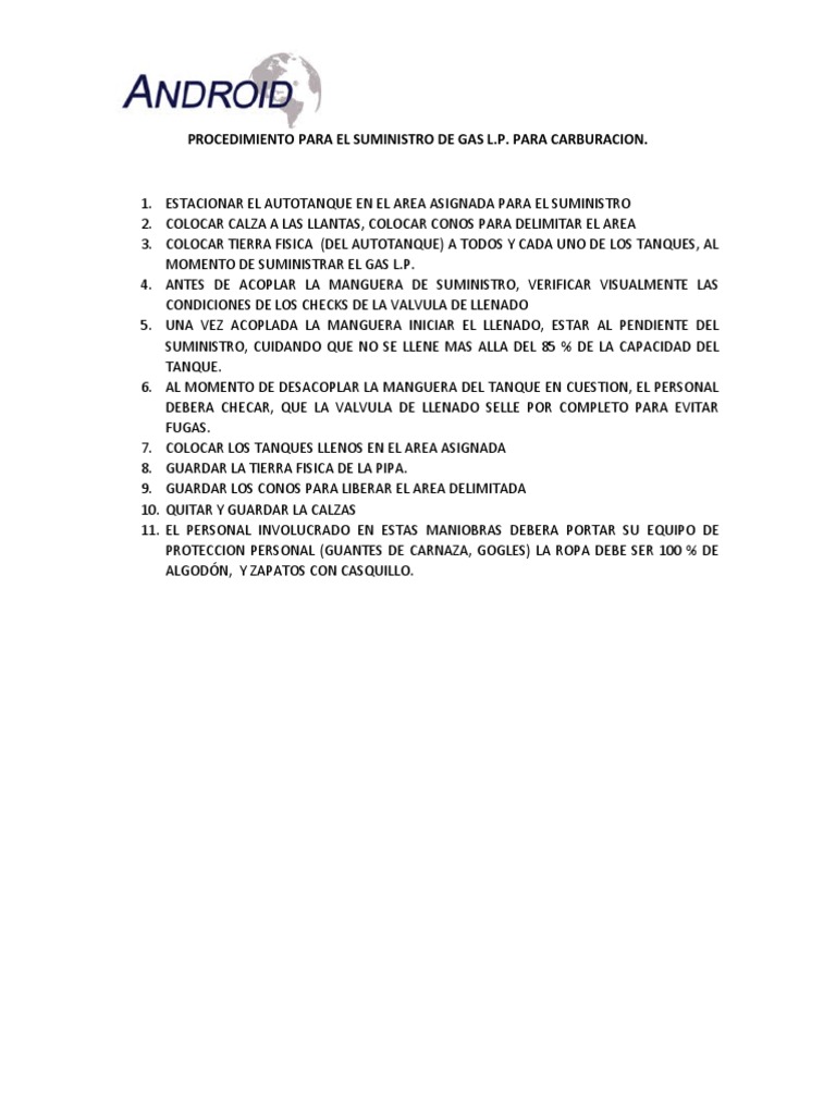 Procedimiento Llenado De Tanques Pdf