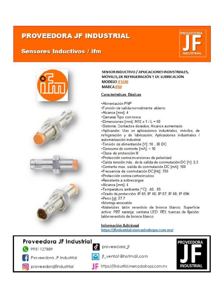 Sensor Inductivo Ifm Ifs240 PDF