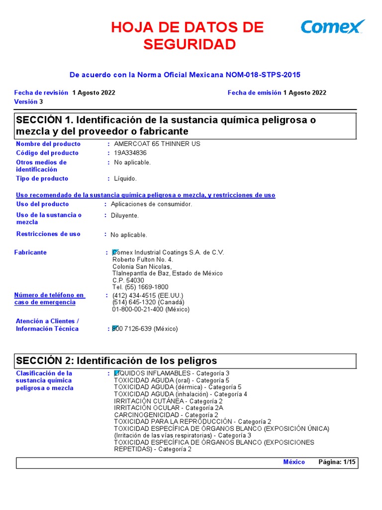 AMERCOAT 65 THINNER US 19A334836 PDF Química Ciencias fisicas